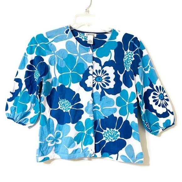 Orvis Sweaters - Orvis Cardigan Sweater Floral Print Puff Sleeves